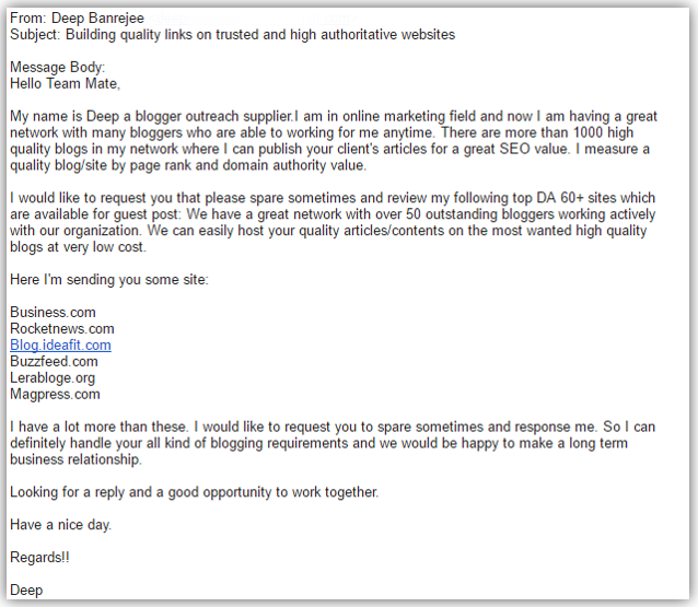 link building spam email