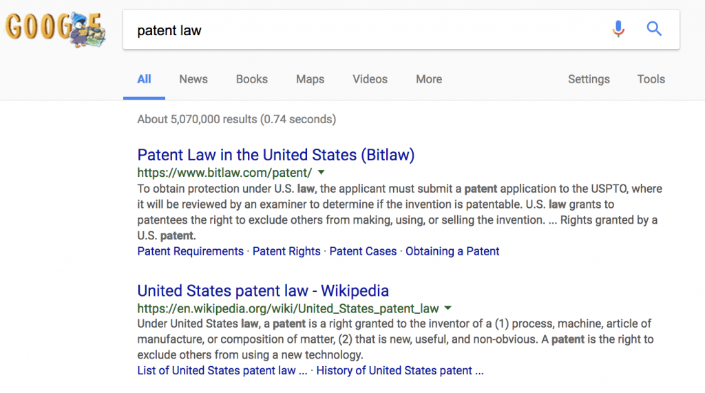 Google search of patent law