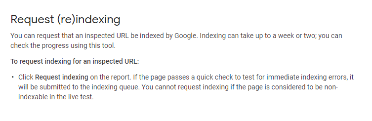 request (re)indexing url inspection tool