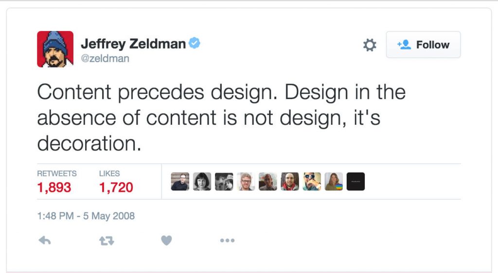 Jeffrey Zeldman Quote on Content in web design