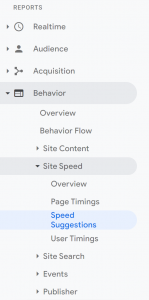 Behavior → Site Speed → Speed Suggestions