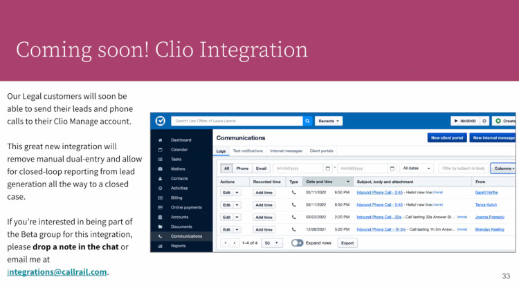 callrail to clio manage integration announcement